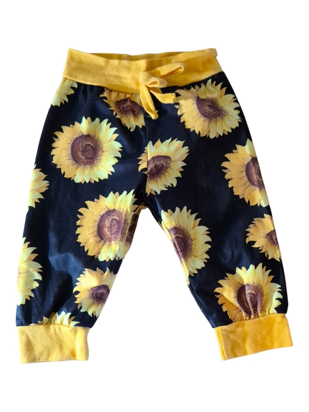 Sunflower Print Baby Pants - Yellow & Black 0-3 Mos